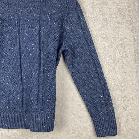 Duluth Trading Sweater Mens XL Blue Wool Alpaca Cable Knit Donegal Crewneck - Picture 9 of 16